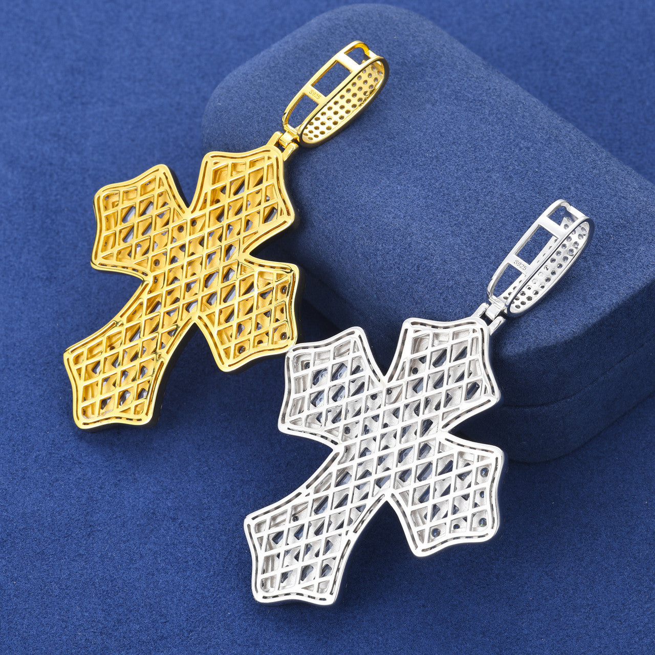 Cross Shield | Solid 925 Sterling Silver Moissanite Diamond Baguette Hip Hop Pendant