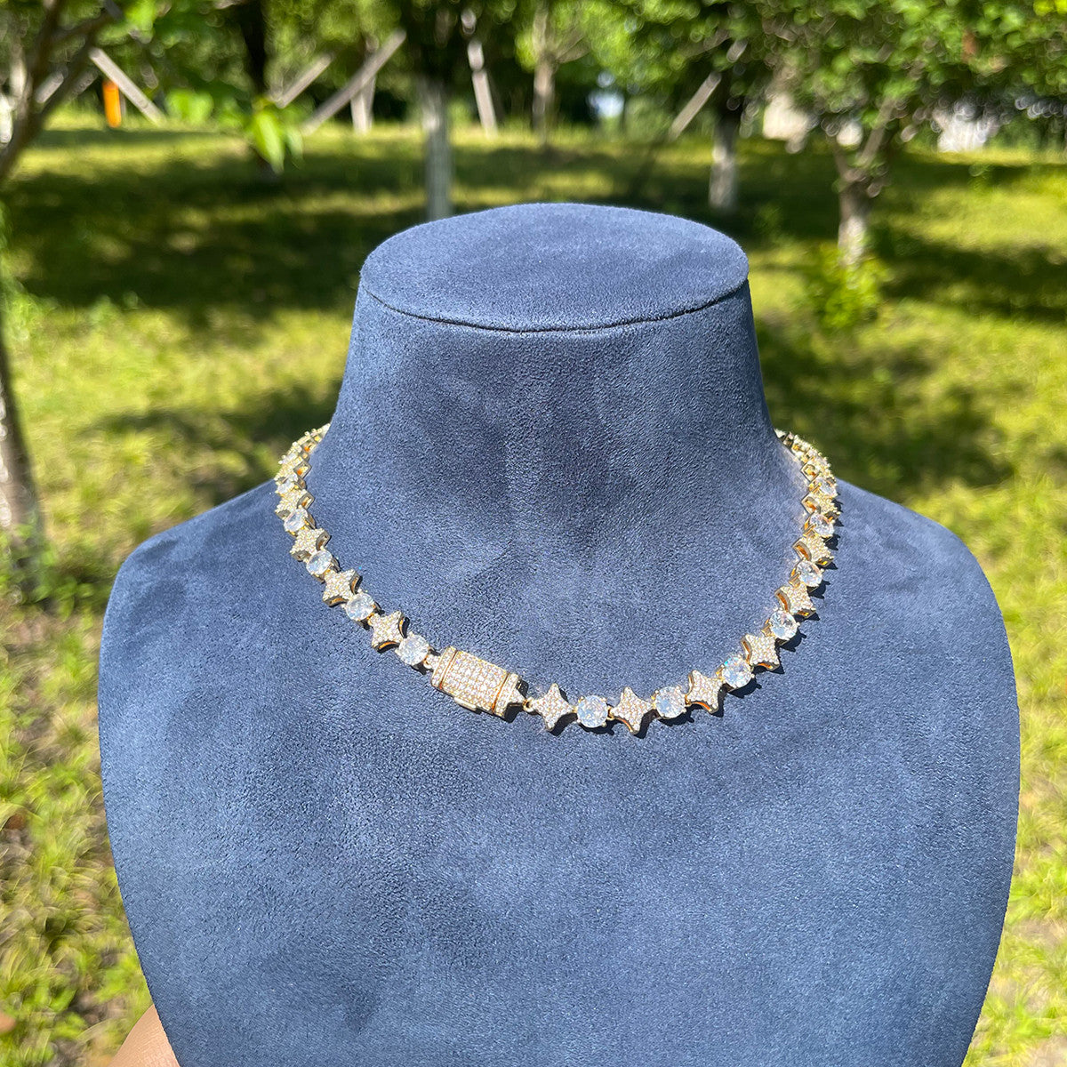 Super Star VVS Diamond Cz Link 24k Gold 925 Silver Hip Hop Chain Necklace