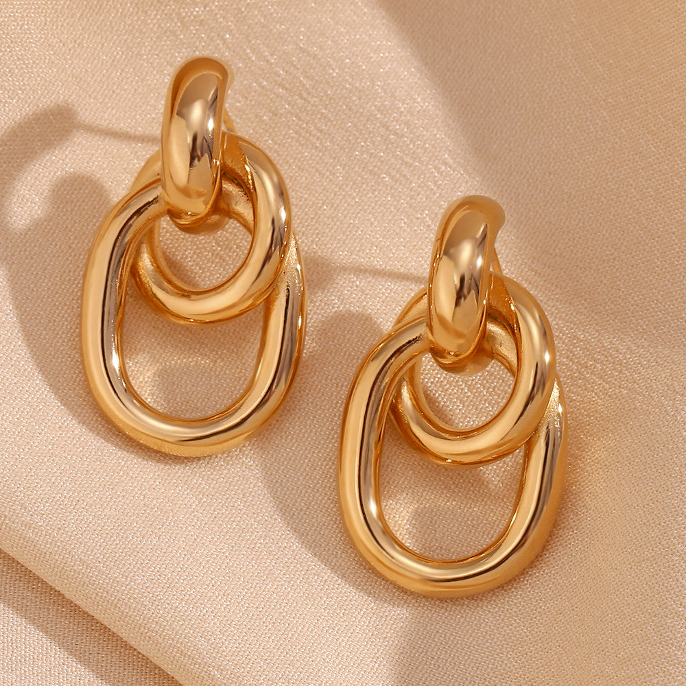 Ladies No Fade 18k Gold Stainless Steel Winding O-shaped Water Resistant Designer Earrings