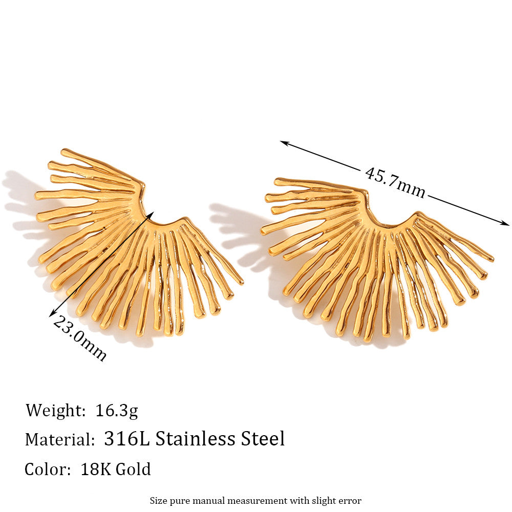 18k Gold O-shaped Street Wear Exaggerated Croissant Mini Hollow Stainless Steel Earrings