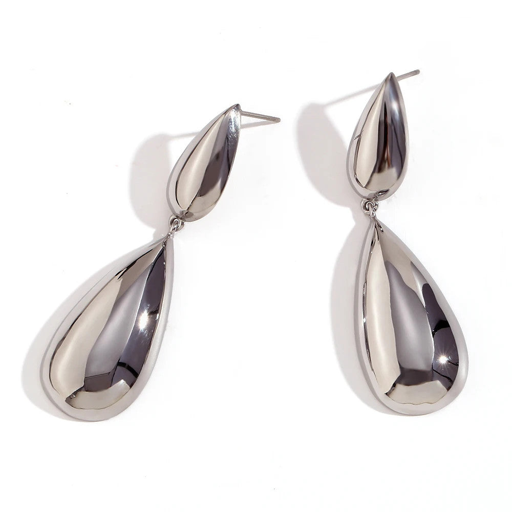 18k Gold Over Stainless Steel Princess Tear Drops Waterproof Necklace Earrings Jewelry Set