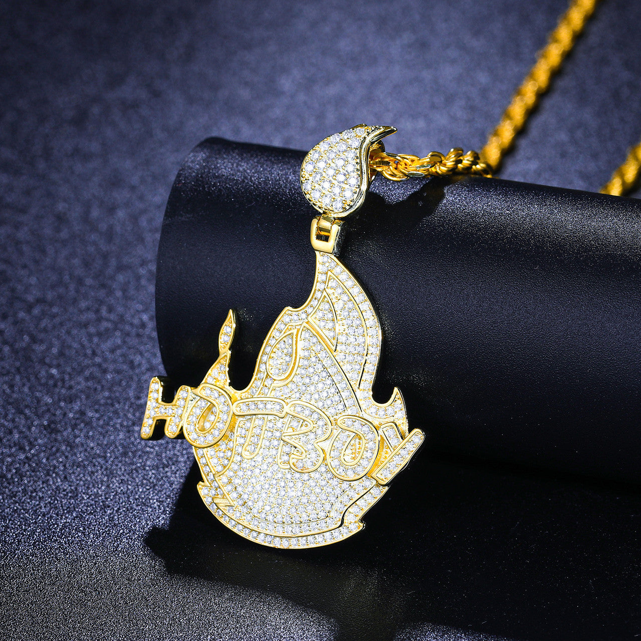 Hot Boy | Mens 925 Sterling Silver Moissanite Diamond Fire Flame Hip Hop Pendant Chain