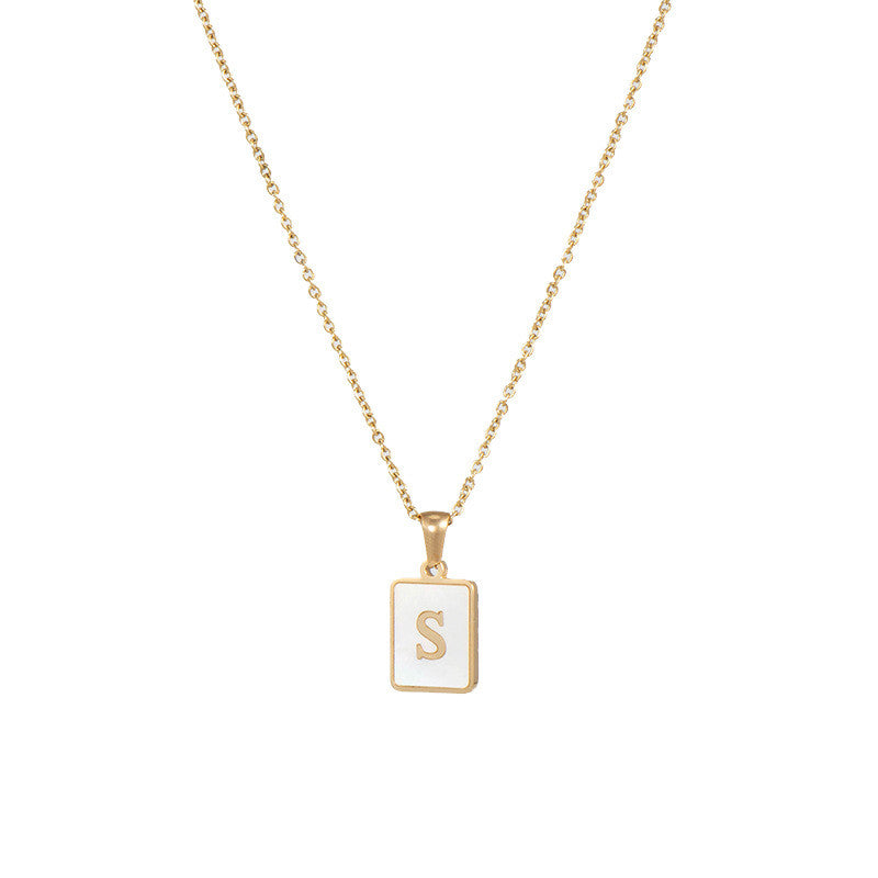 18k Gold Over Stainless Steel Mother of Pearl Shell Tarnish Free Initial Necklace
