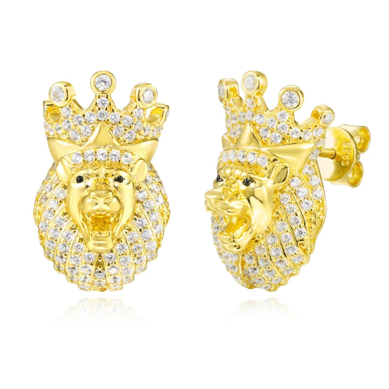 Protect The Throne | Moissanite Diamond Hip Hop Lion King Stud Bling 925 Silver Earrings