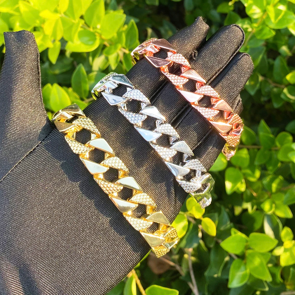 Patterned Cuban | 15mm Belcher Clasp Square Cut Designer Cuban Link Chain Bracelet