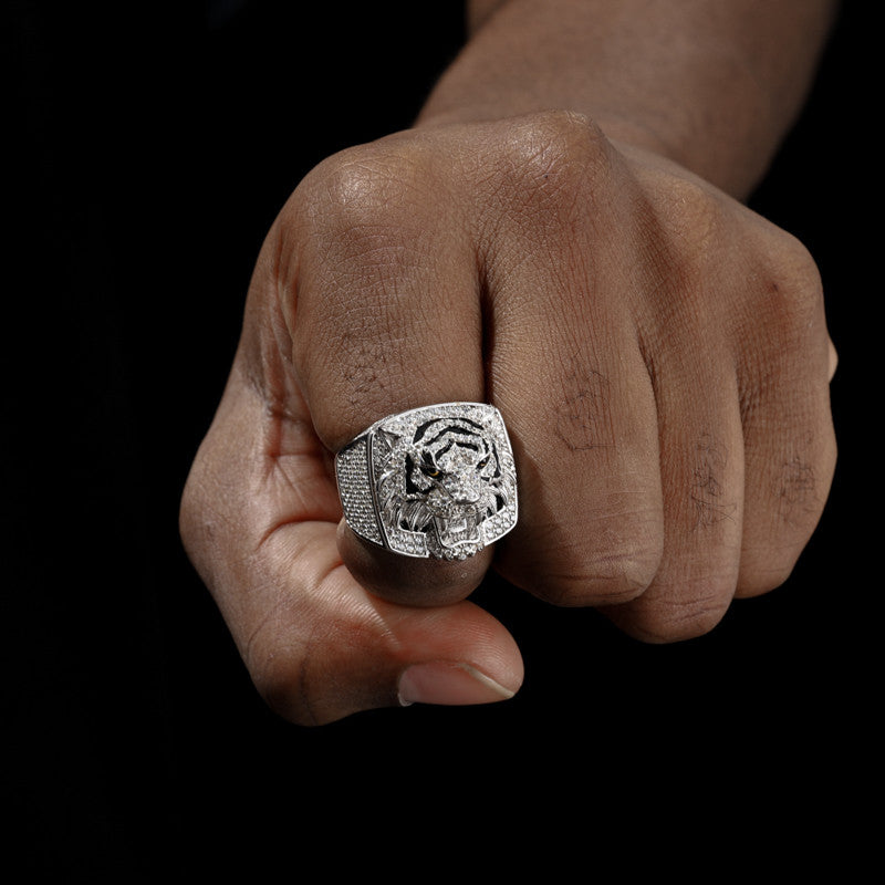Eye Of The Tiger | Solid Sterling Silver VVS Moissanite Diamond Fierce Tiger Hip Hop Ring