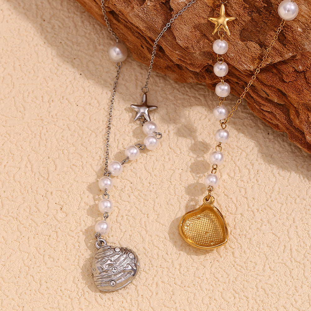 18k Gold Silver Stainless Steel Waterproof Seashells Starfish Pendants Necklace
