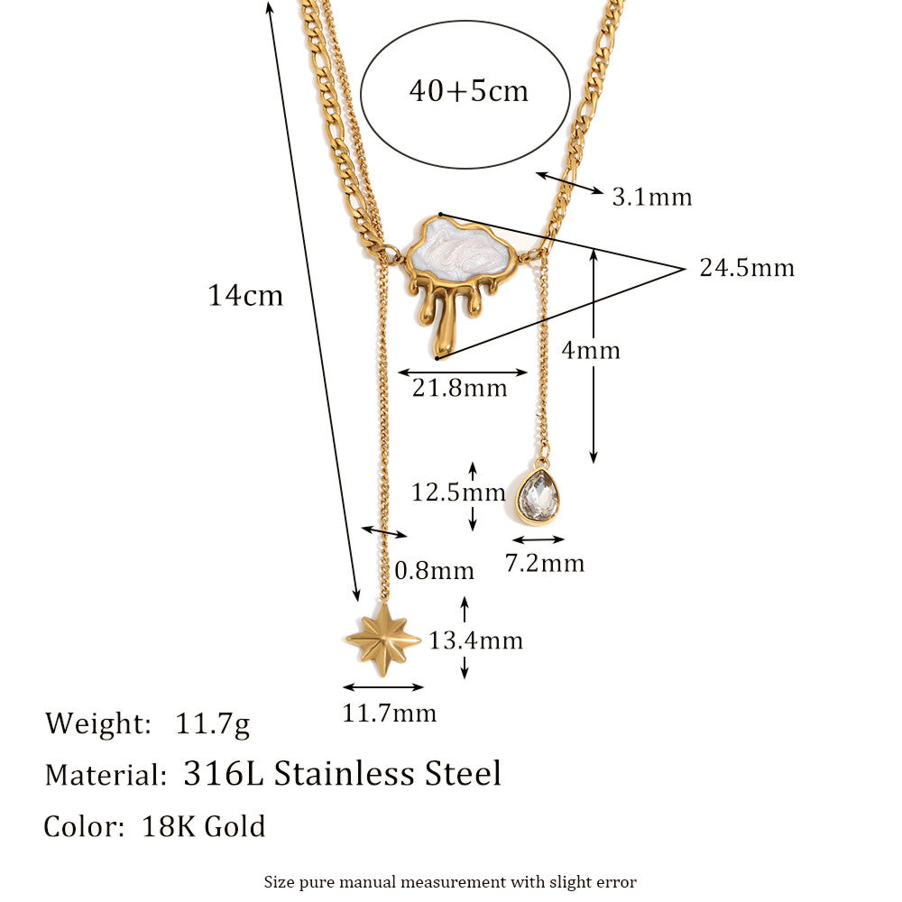 Rain | 18k Gold Double Layer Tear Drop Cloud Waterproof Stainless Steel Tassel Necklace