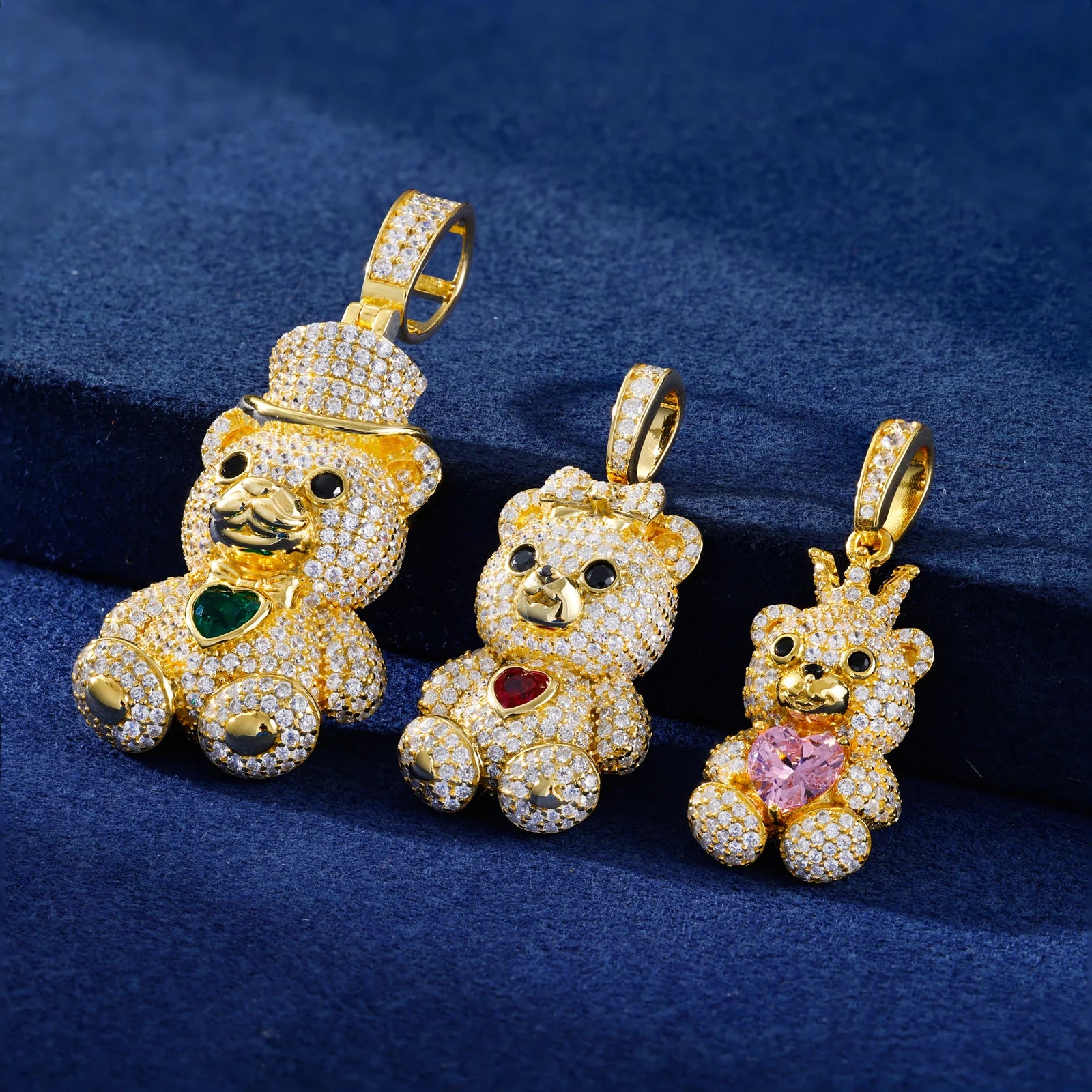 Gentleman Bear Family | 925 Sterling Silver Moissanite Diamond Iced Blinged Out Pendant