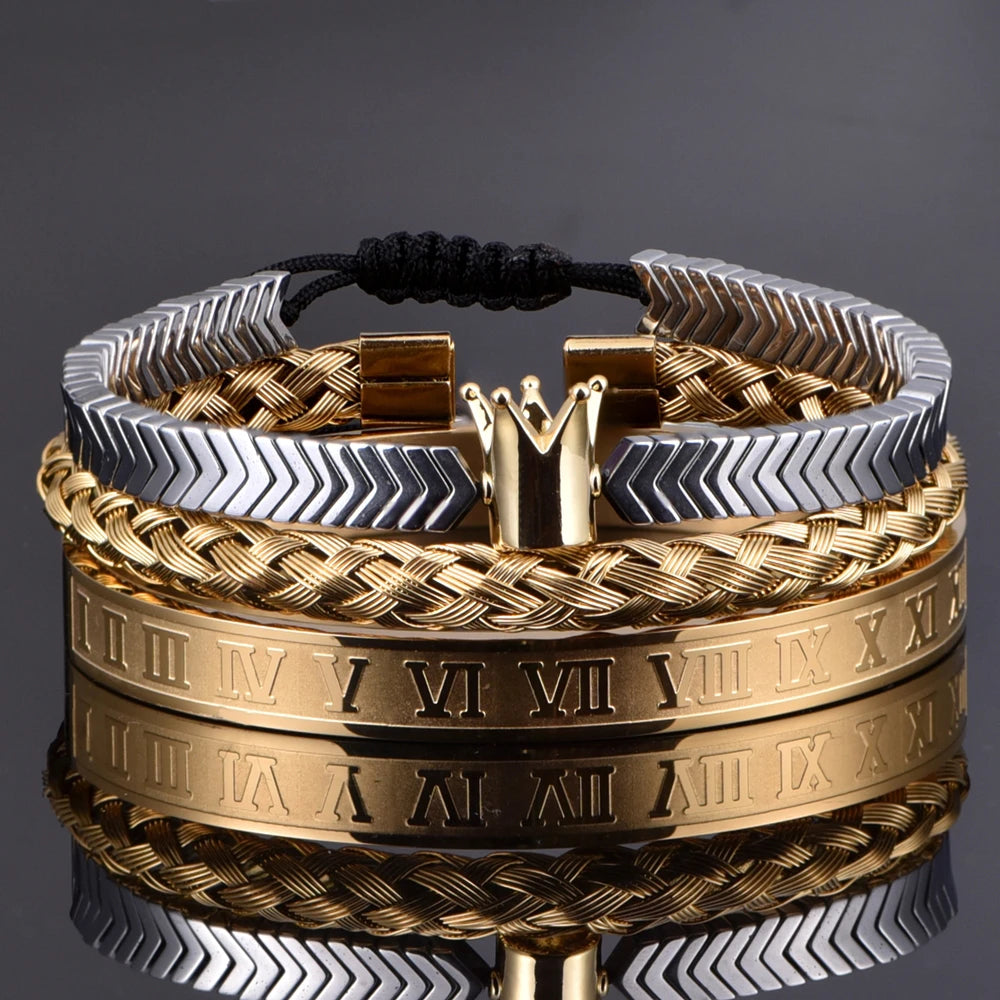 Mens Luxury No Fade Stainless Steel Iced Blinged Out 3 Piece Bracelet Set Combos