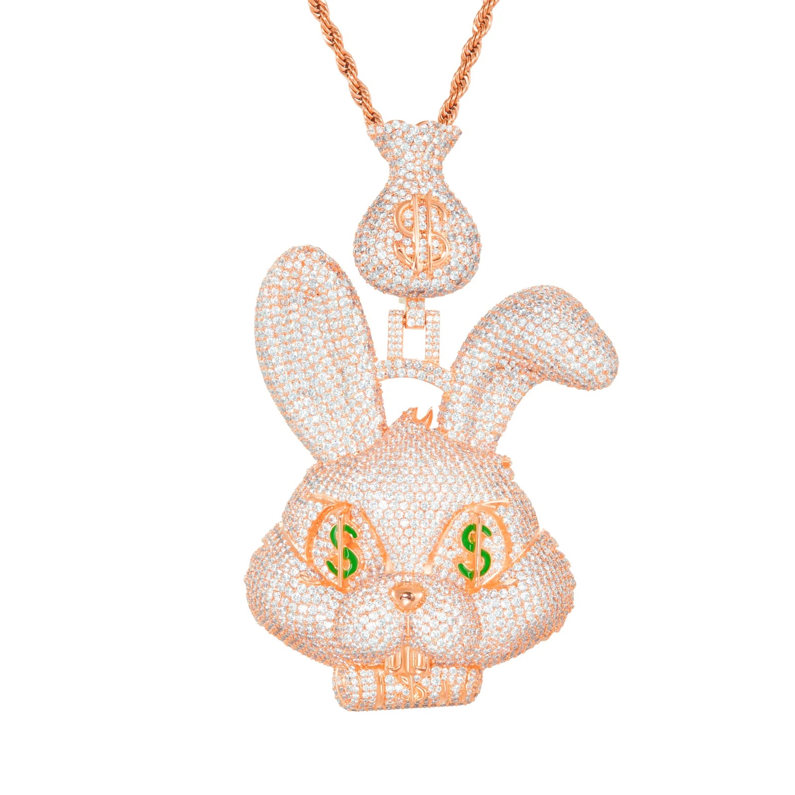 Fast Money | Iced Blinged Out Money Bag Rabbit 925 Silver Moissanite Hip Hop Pendant