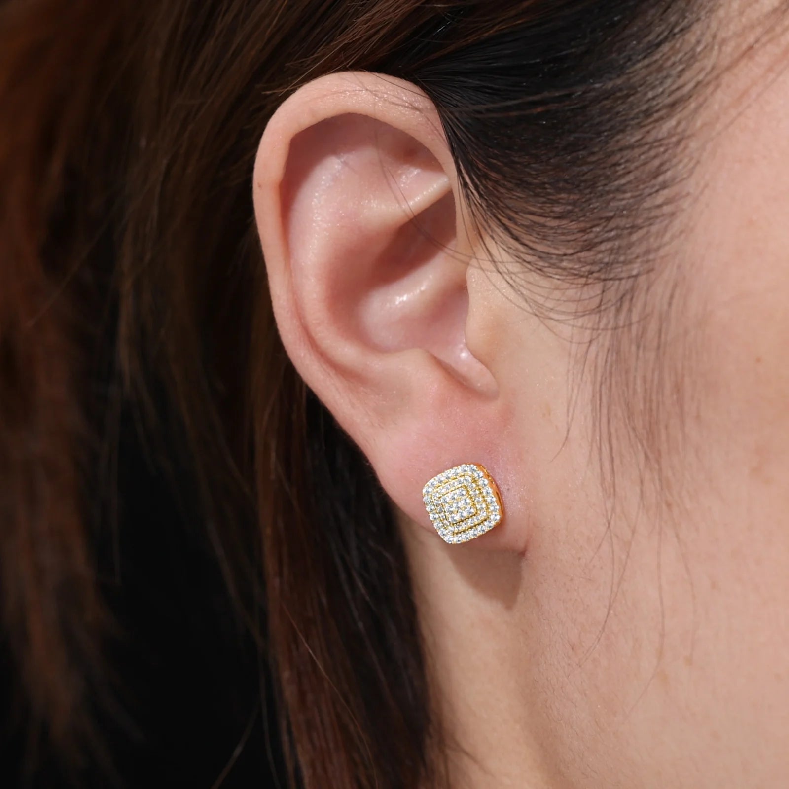 Round Corners | 925 Silver Round Square Hip Hop Moissanite Diamond Stud Earrings