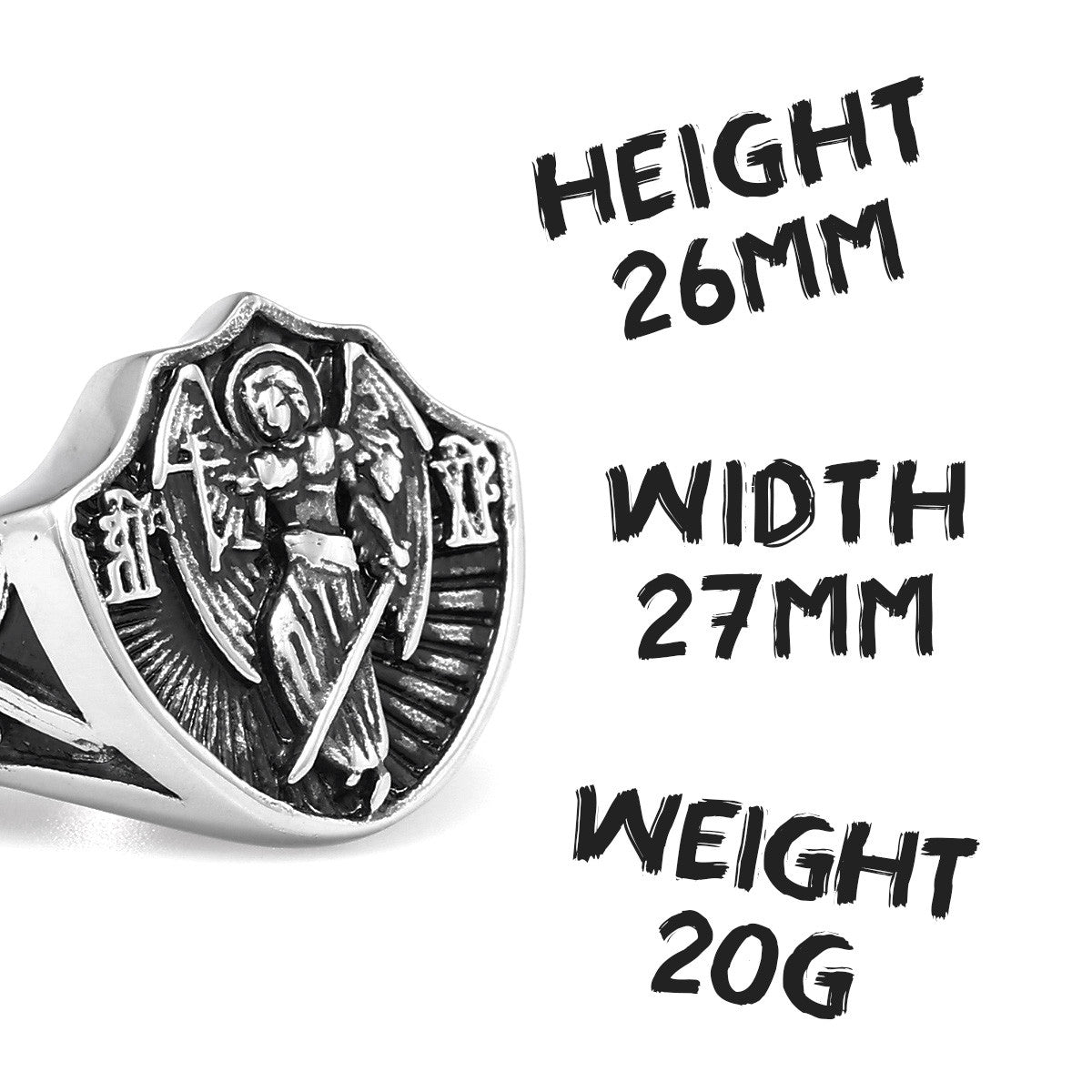 Mens Detailed 316L Stainless Steel Archangel St Michael Amulet Shield Street Wear Rings