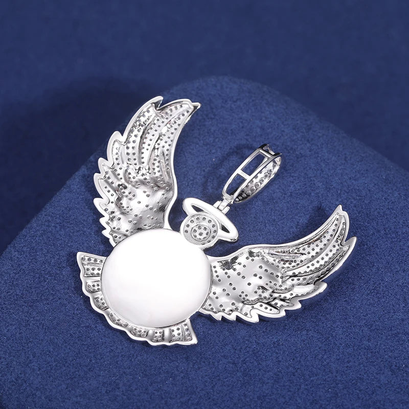 Angel Of Protection | 925 Moissanite Diamond Angel Wings Protection Custom Photo Pendant