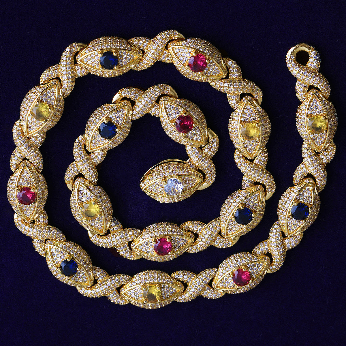 Infinity Eye | VVS Diamond CZ Colorful Gemstone Infinity Link Hip Hop Chain Necklace 