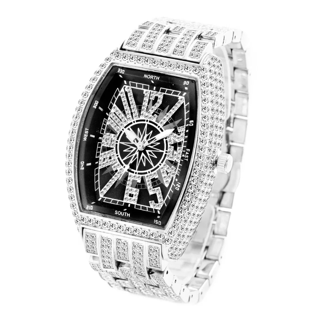 Navigation | VVS Diamond CZ Night Star Sky Compass Hip Hop  Iced Blinged Out Watch
