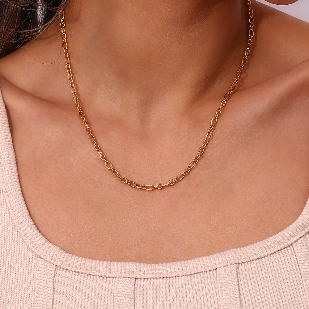 18k Gold Stainless Steel Thin Delicate Link Flower Coin Cuban Chain Layered Necklace