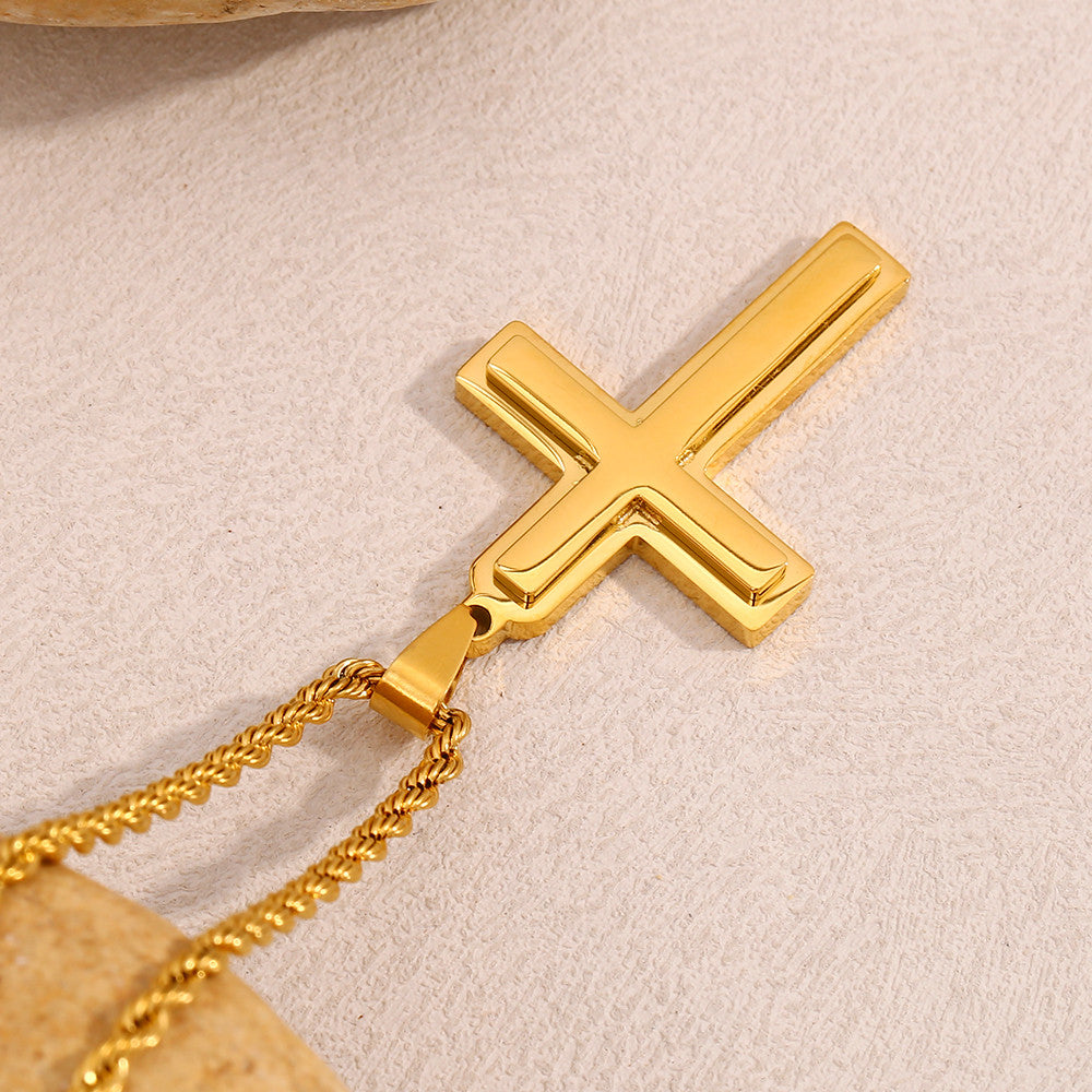 Waterproof Smooth Double Cross 18k Gold Silver Stainless Steel Rope Chain Pendant