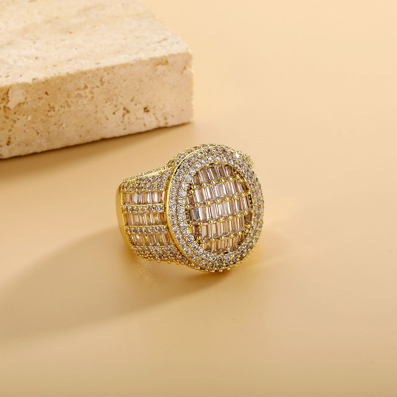 Men's Oval Cut 14k White Yellow Gold Iced Bling Out Baguette Hip Hop Ring