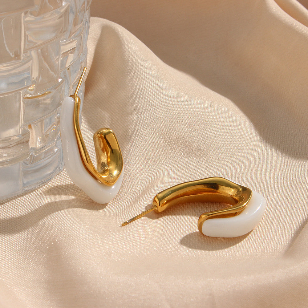 18k Gold Stainless Steel Tarnish Free Resin Crystal Hoop Earrings