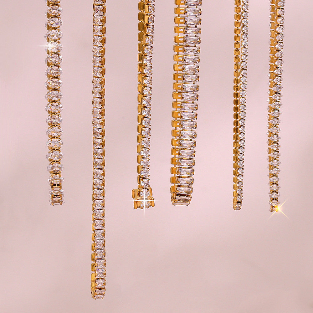 Ladies 18k Gold Waterproof Stainless Steel Bling Tennis Chain Necklace