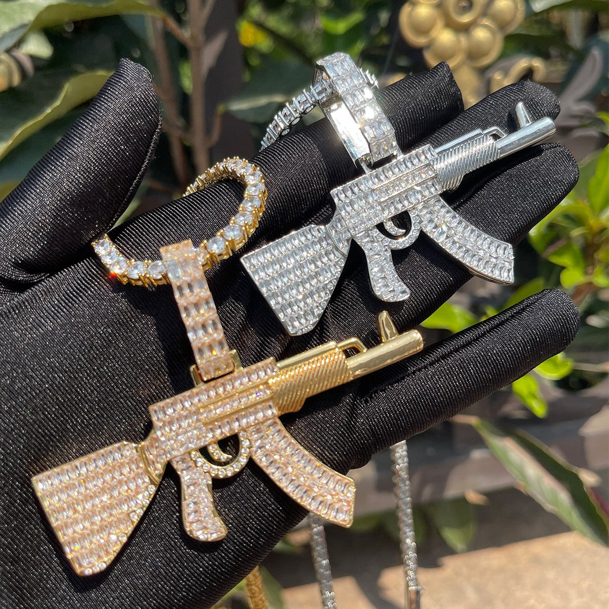 Choppa | Mens Ice Baguette AK 47 Hip Hop 24k Gold Silver Pendant