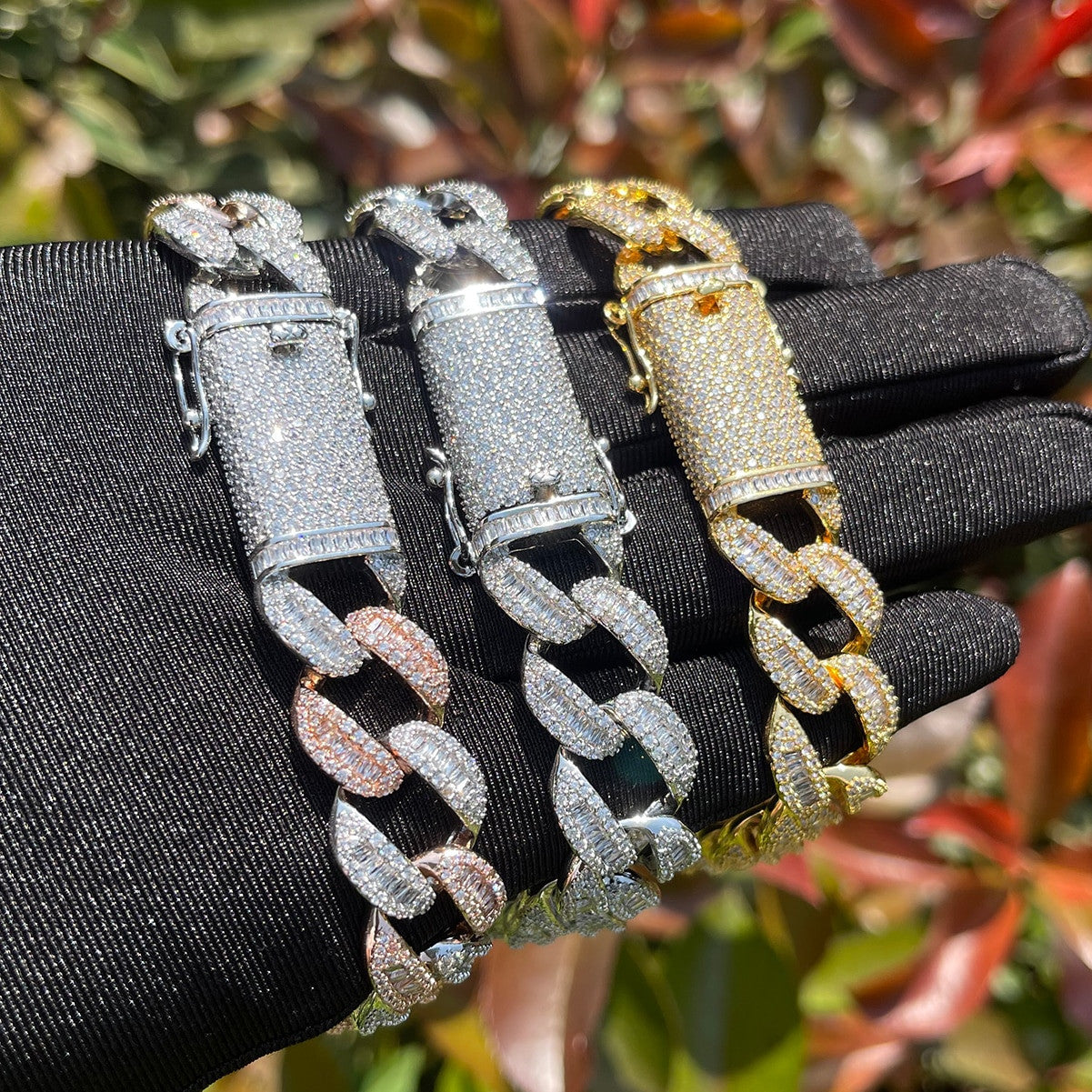 Flooded Ice 15mm Prong Set Baguette Iced Blinged Out Hip Hop Bracelets