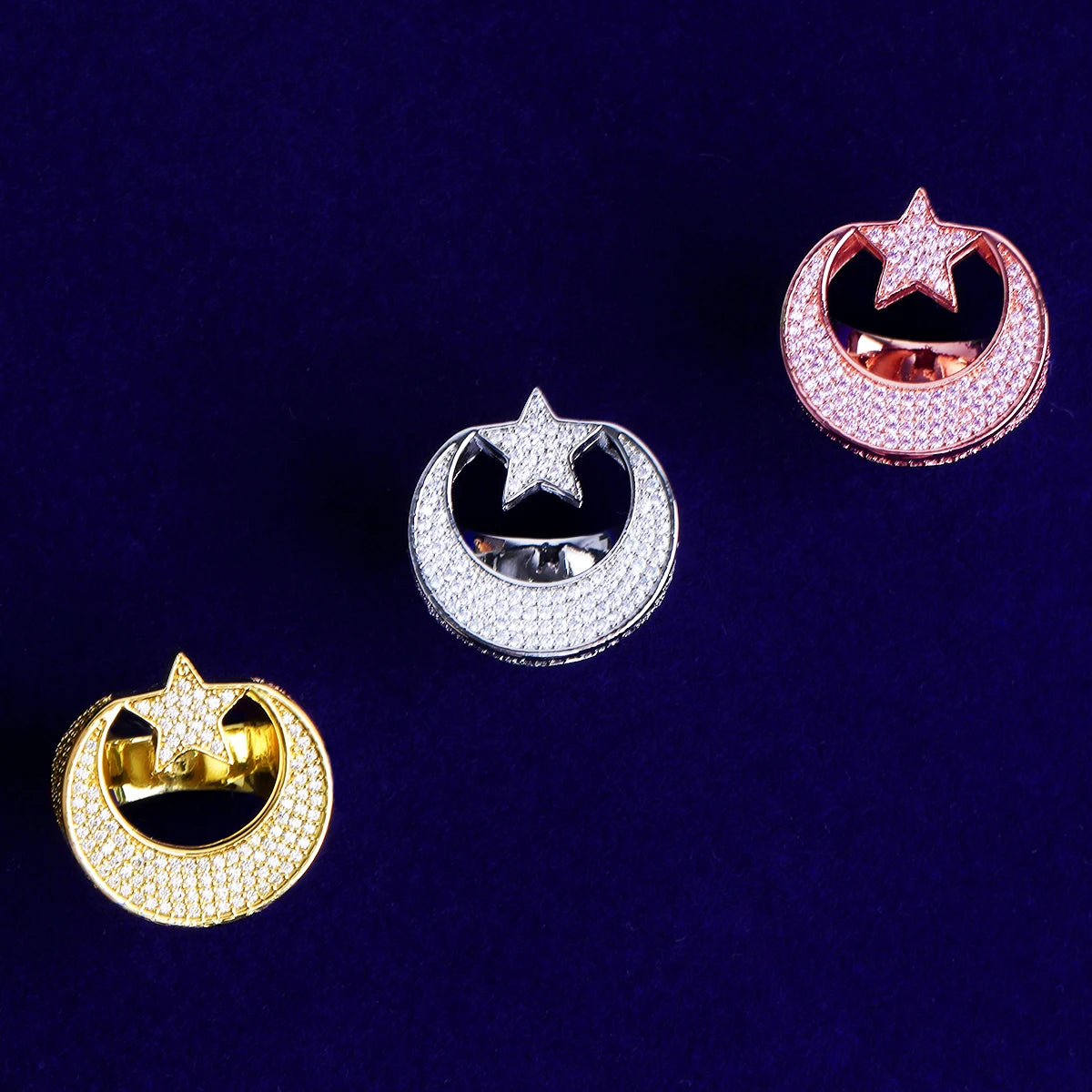 Beginning Of knowledge | Crescent Moon Star VVS Diamond CZ Hip Hop Rings