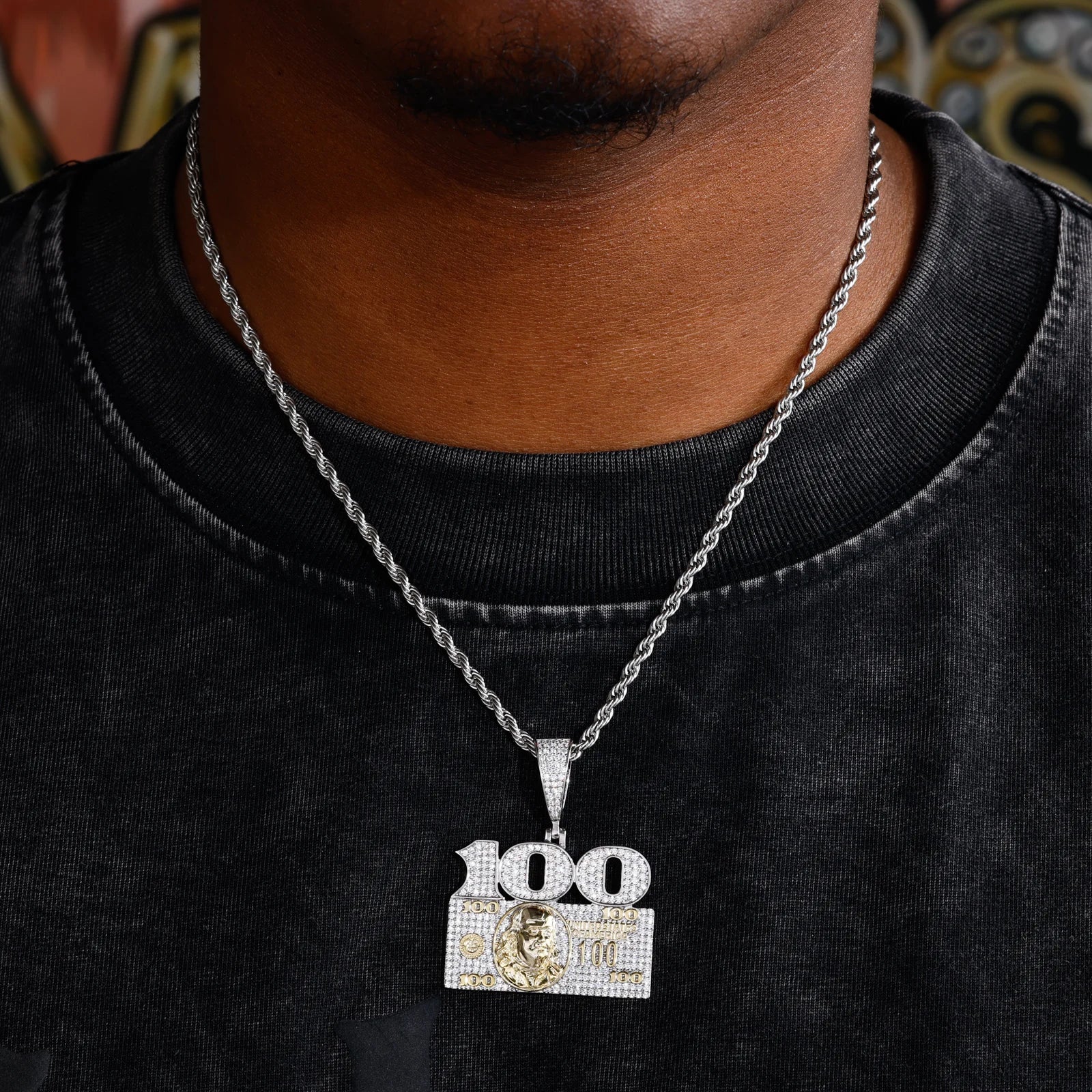 Keep It 100 | Iced Blinged Out Moissanite Diamond  925 Sterling Silver 100 Dollar Pendant