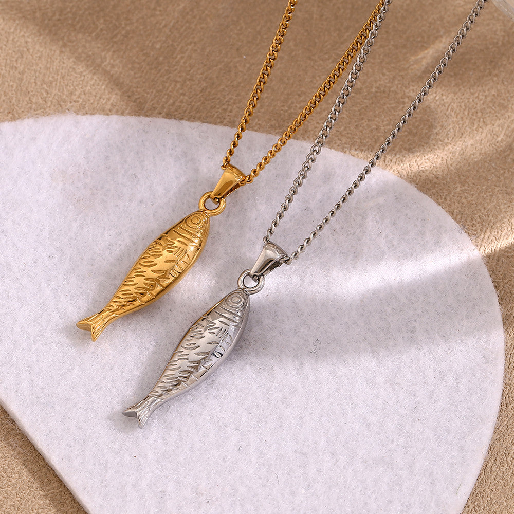 18k Gold 316L Stainless Steel Waterproof Cute Fish Pendant Charm Necklace