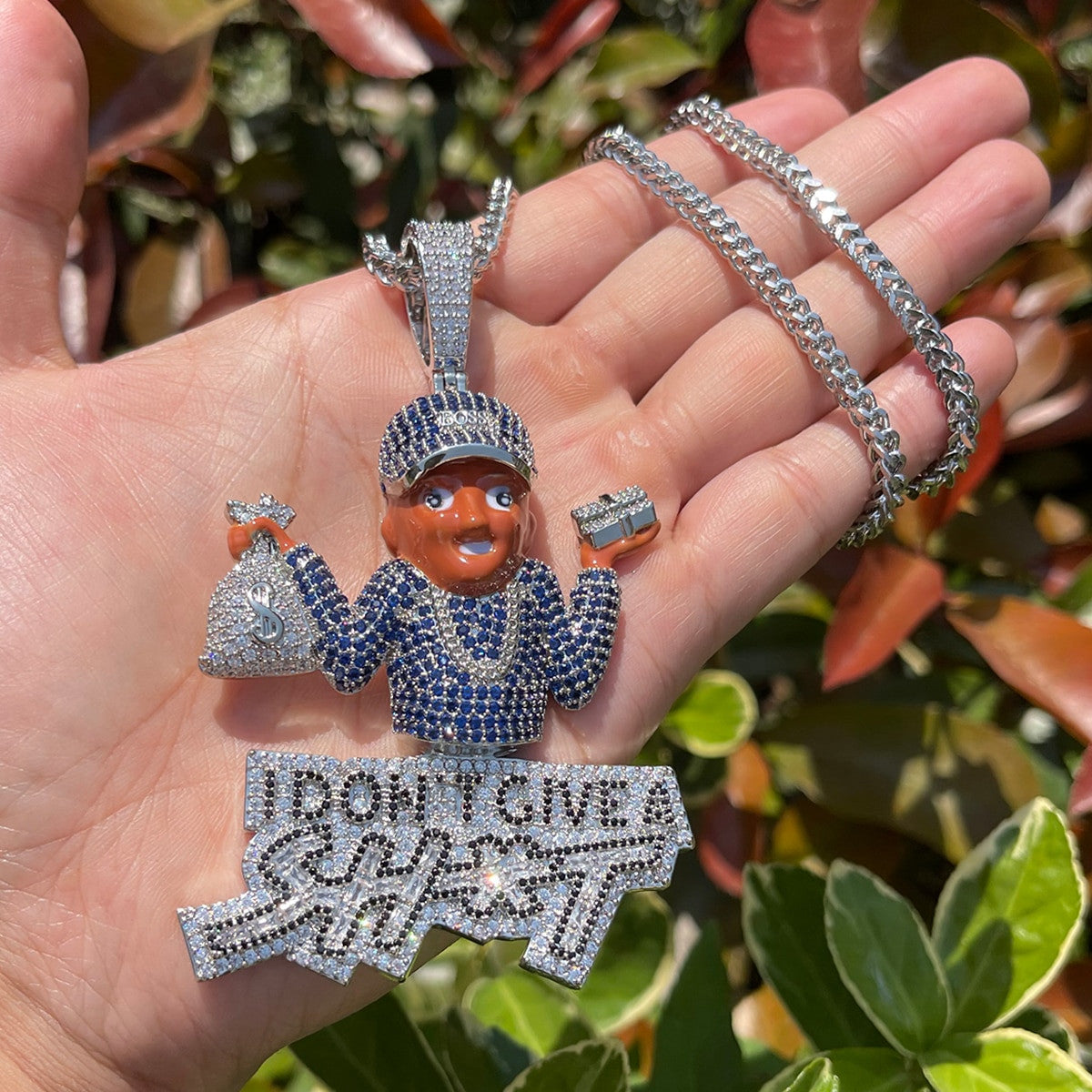 I Dont Give a Sh*t | Iced Blinged Out Money Bag Hip Hop Pendant Chain Necklace