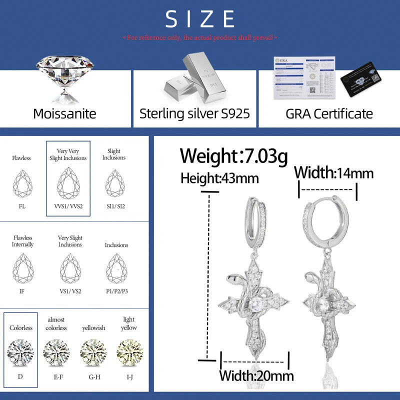 Serpent Arrow Cross | Iced Blinged Out Moissanite Diamond Huggie Dangle 925 Silver Earrings