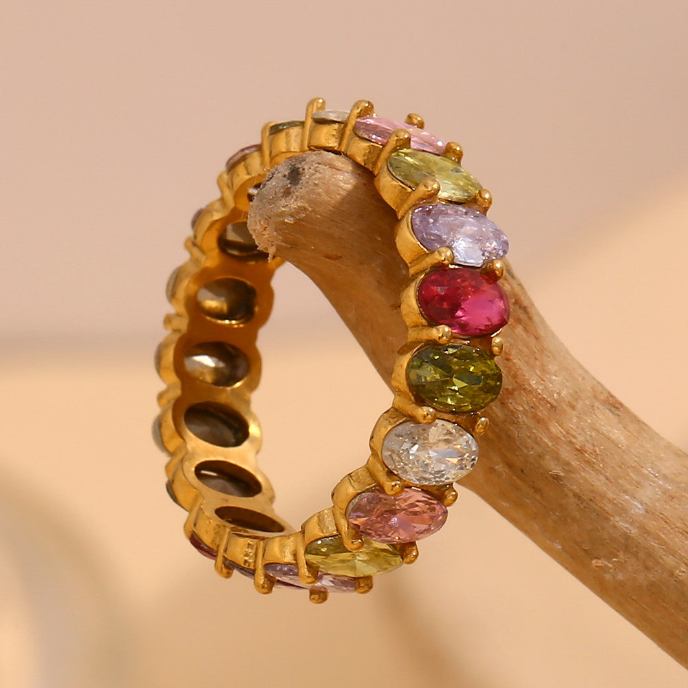 18k Gold Waterproof CZ Stainless Steel Wedding Party Oval Shape Zircon Rings