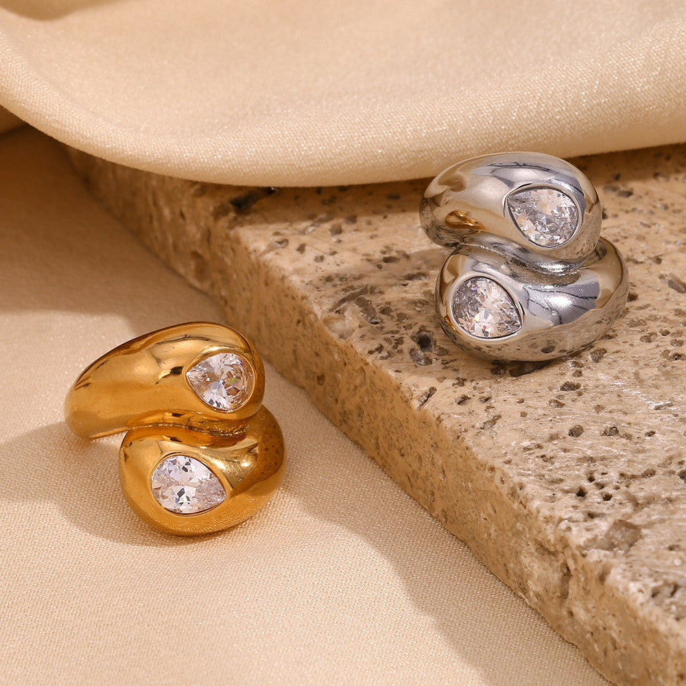Princess Tears | 18k Gold No Fade Stainless Steel Double End Tear Drop CZ Tarnish Free Ring
