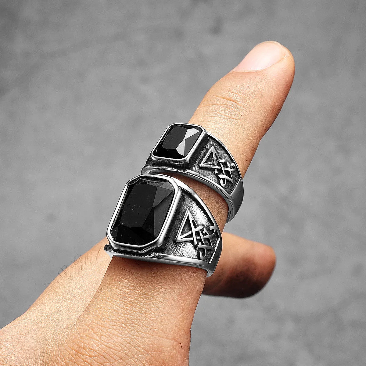 Lucifer Satan | 316L Solid Stainless Steel Black Gem Stone