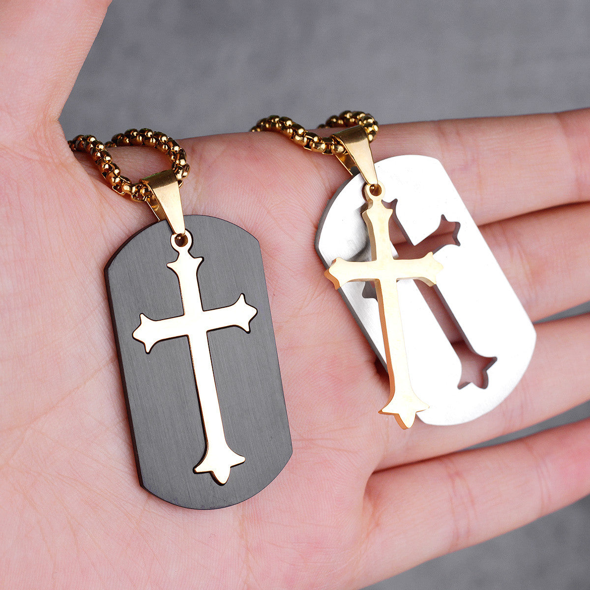 Detachable Cross | 316L Black 14k Gold over Stainless Steel Cross Tag Pendant
