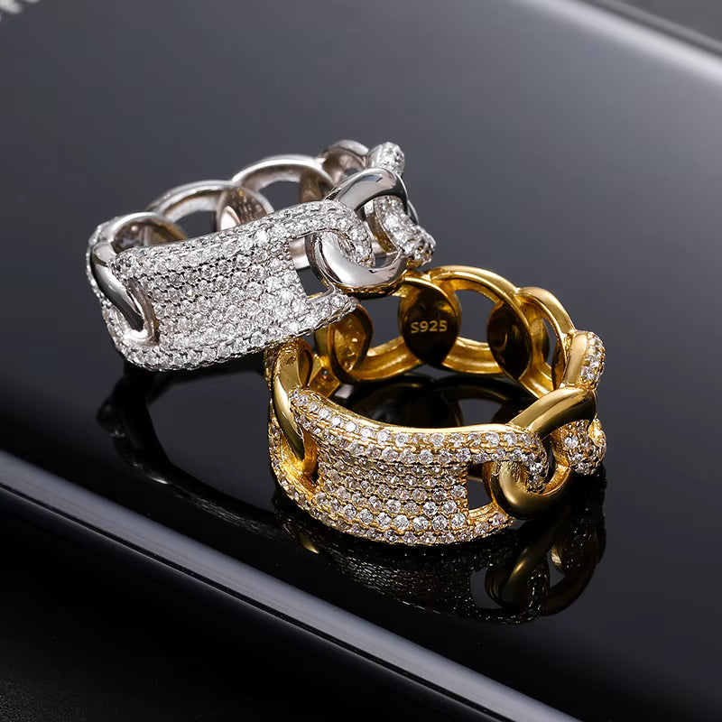 Mens Hollow Iced Blinged Out Cuban Link Luxury Hip Hop Rings