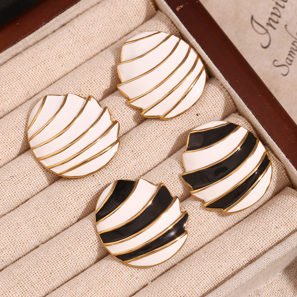 18k Gold Sail Shaped Enamel Stainless Steel Waterproof Earrings
