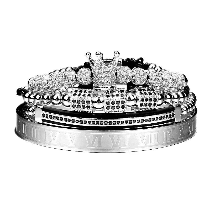 The Boss Life | VVS Diamond CZ Crown King 4 Piece Iced Blinged Out Bracelet Sets