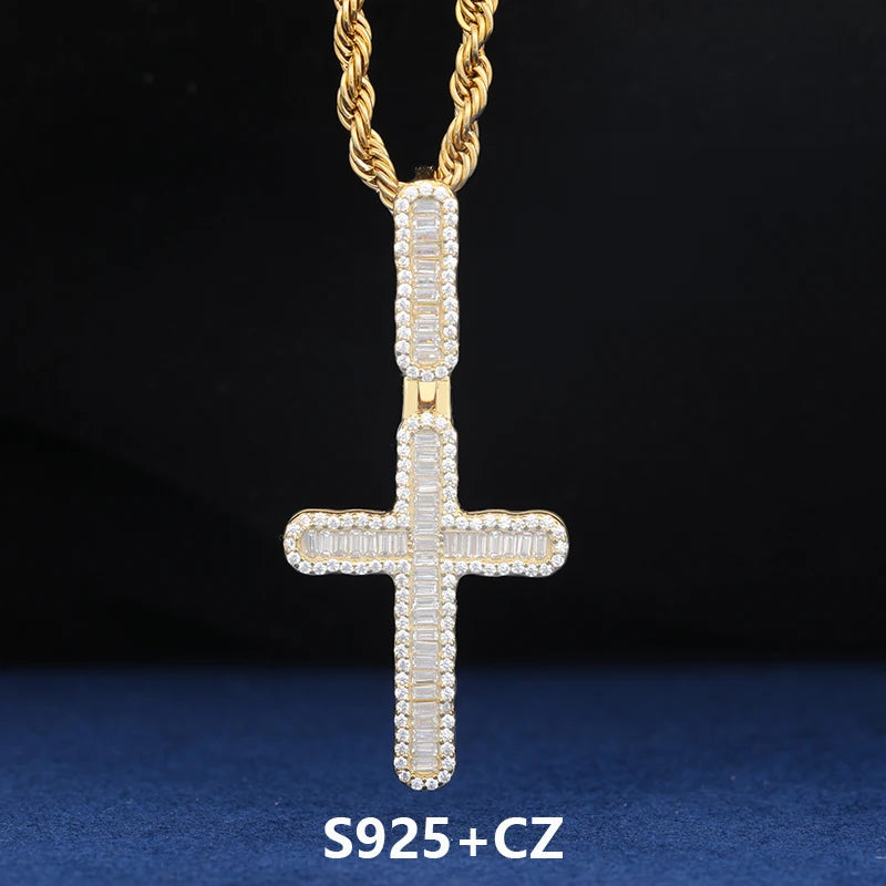 Luxury Simplified |  Iced Baguette Moissanite Diamond  925 Silver Hip Hop Cross Pendant