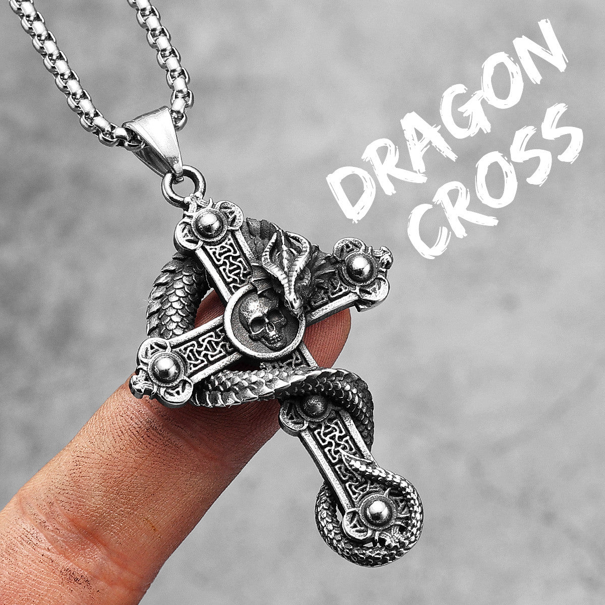 Mens Ancient Skull Head Dragon Cross Street Wear Pendant Chain Necklace