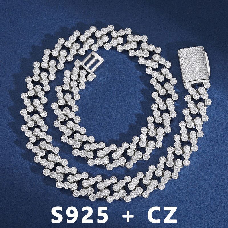 Three Cluster | Solid Silver Moissanite Diamond Hip Hop Cuban Link Chain Necklace