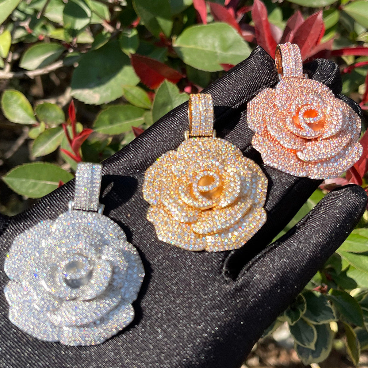 Sweet Diamond Rose | Ladies Iced Rose Flower Bling Superstar Chain Necklace