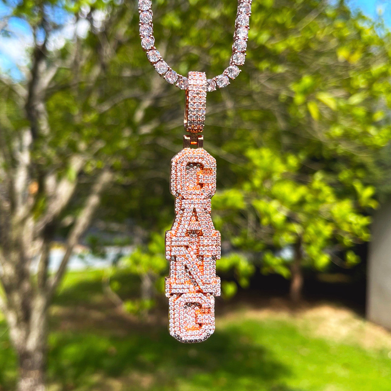 StackedIce | Vertical Cluster Stone Prong Set Custom Nameplate Hip Hop  Pendant