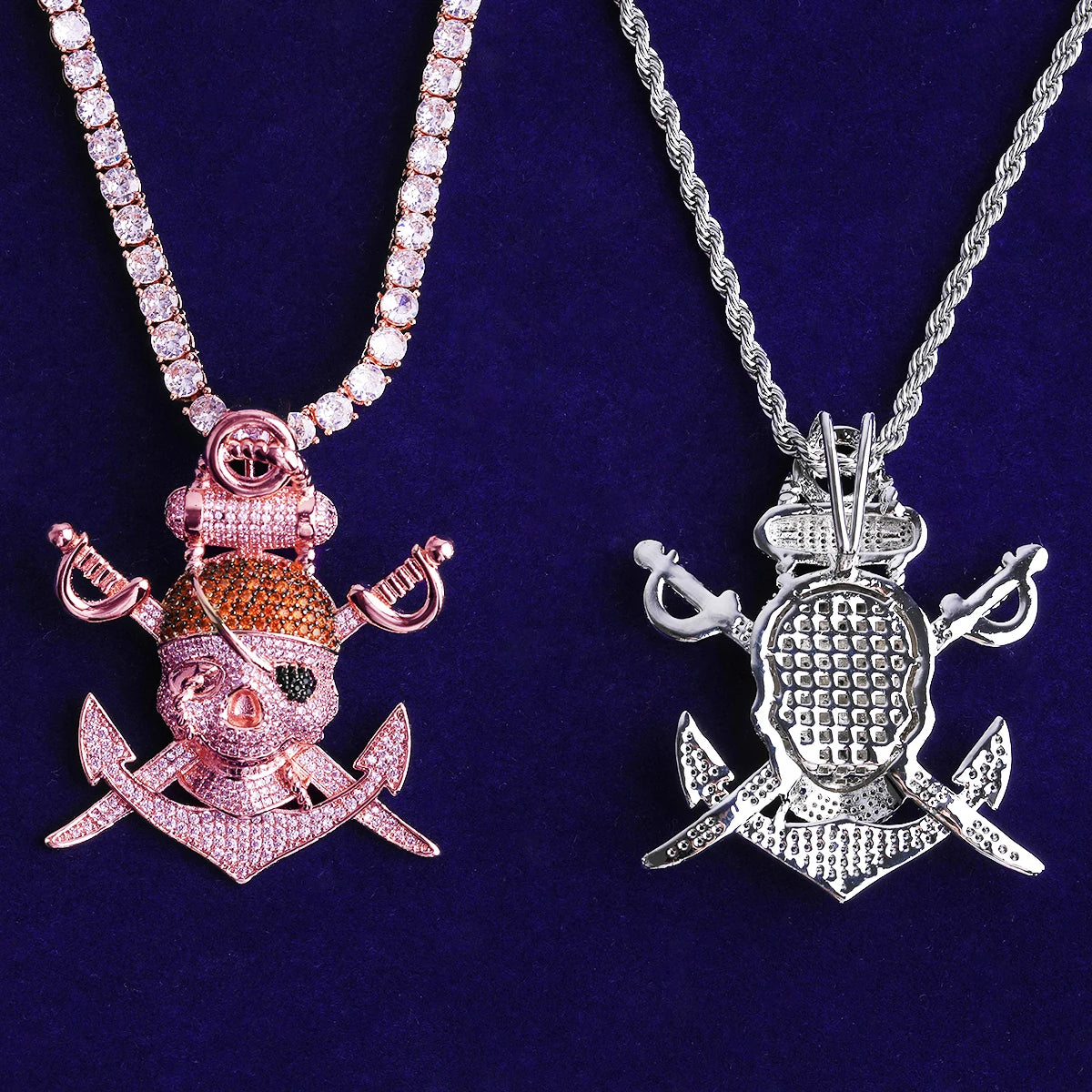 One Eyed Willie | VVS Diamond CZ Prong Set Pirate Skull Crossbones Anchor Pendant