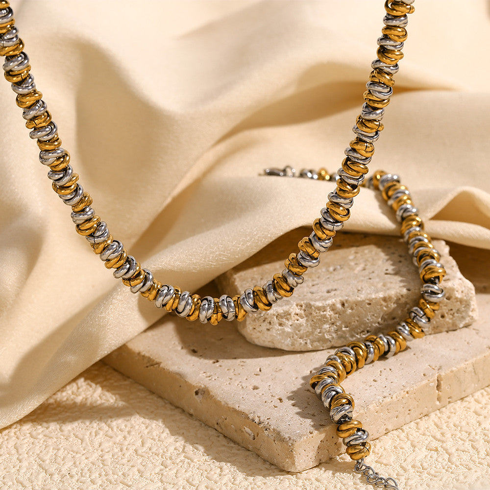 Ladies Handmade Circular Ring 18k Gold Waterproof Stainless Steel Necklaces Bracelet Set