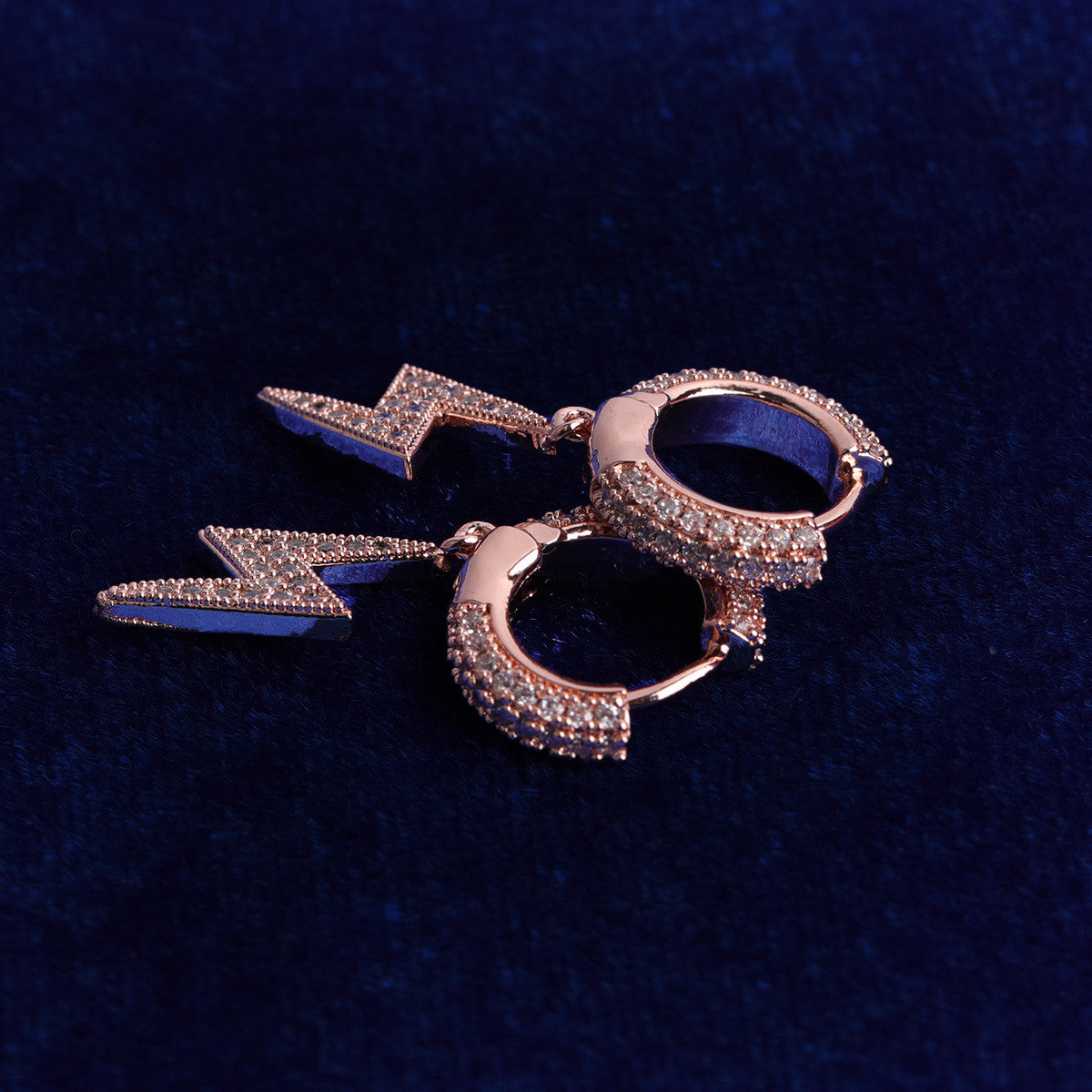 Retro Huggie Thunderbolt | VVS Diamond CZ Hoop Lightning Bling 4 Prong Set Stone Earrings