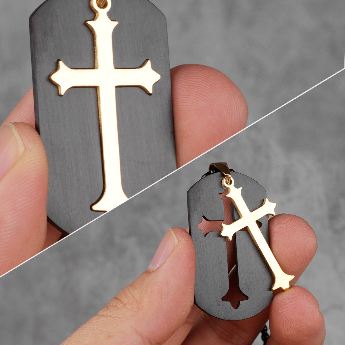 Detachable Cross | 316L Black 14k Gold over Stainless Steel Cross Tag Pendant