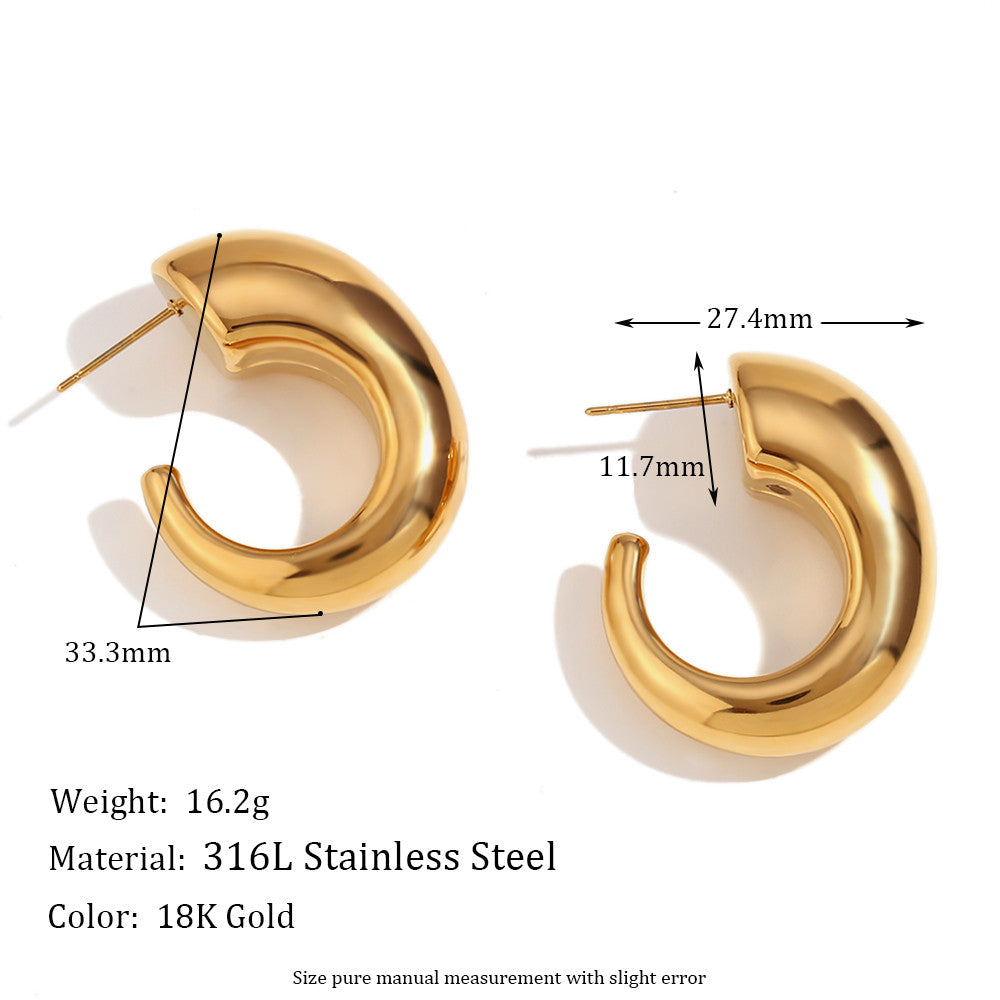 18k Gold Silver O-shaped Tapered Thread Hollow Hoop Waterproof Earrings