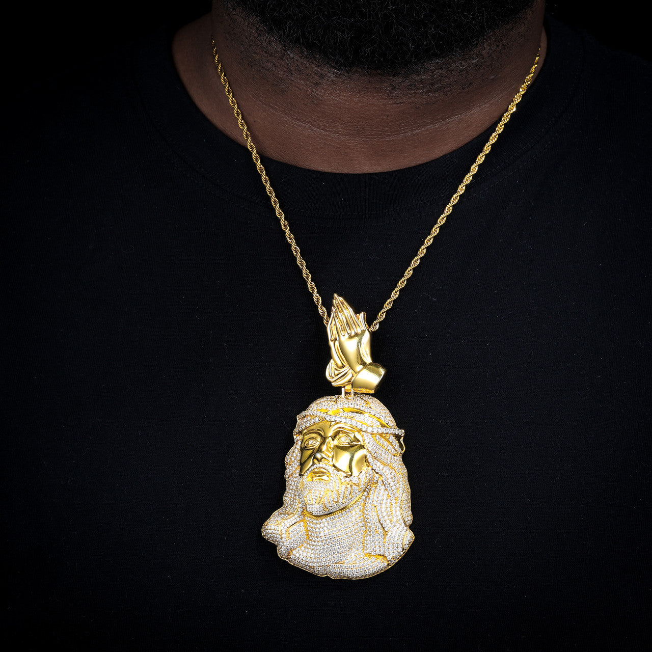 Child Of the King | Solid Sterling  Moissanite Diamond Prayer Hands Jesus Piece Chain